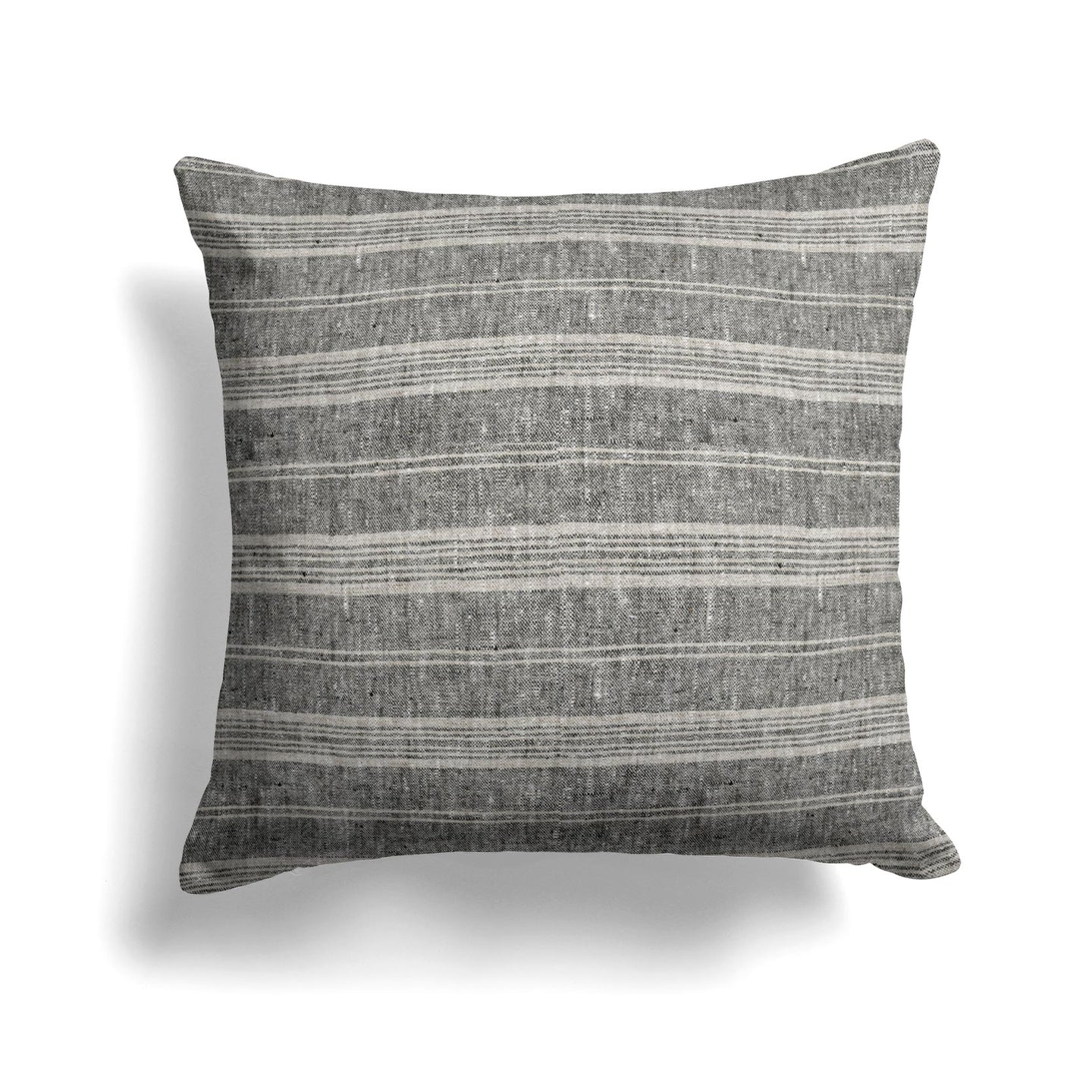 Multistripe Linen Pillow Cover in Black