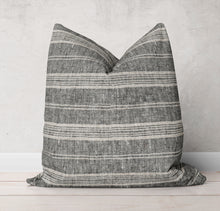 Load image into Gallery viewer, Multistripe Linen Pillow Cover in Black
