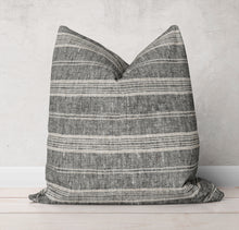 Load image into Gallery viewer, Multistripe Linen Pillow Cover in Black